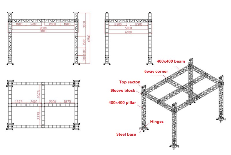 aluminum black truss stage light frame