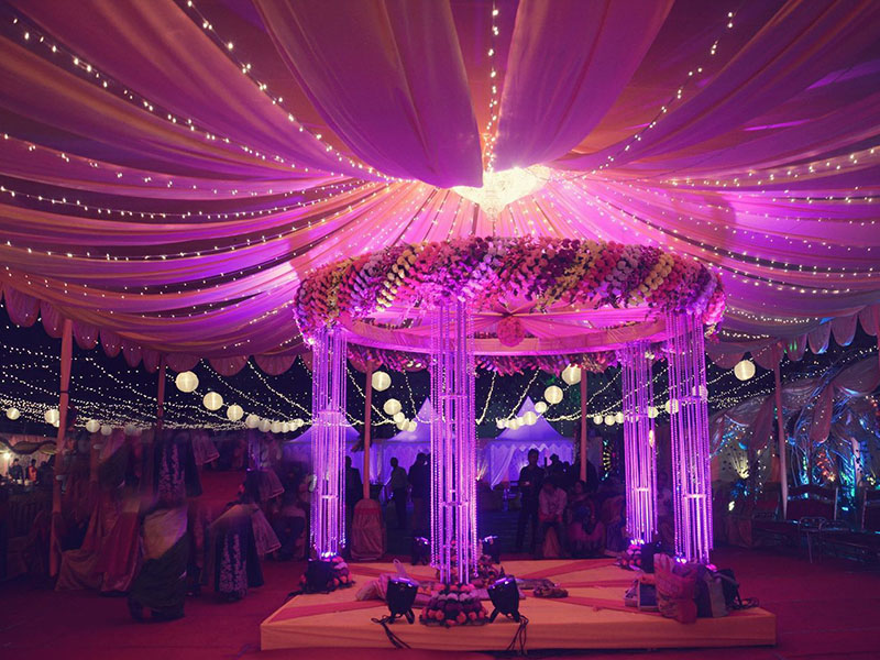 How to design  low cost pink wedding stage reception decoration with Round stage Truss?