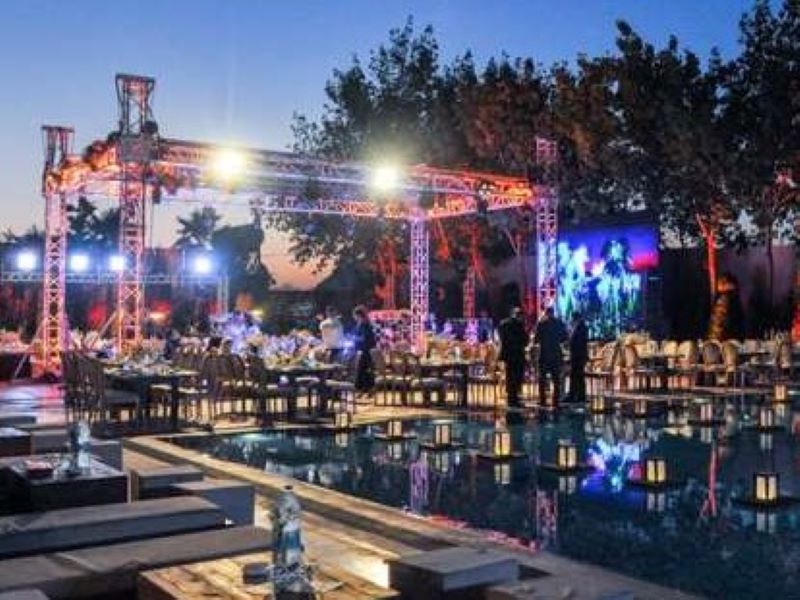 Luxury creative outdoor india elegant wedding stage truss at night