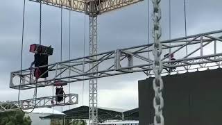 Concert Stage Box Truss Setup with Branded Motor Hoists 